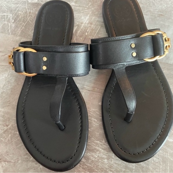 Tory Burch Marsden Black Leather Thong Sandals – Size 5.5
